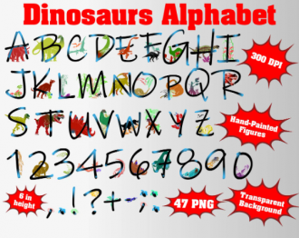 Dinosaurs png Alphabet, Numbers and Symbols