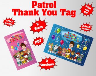 Paw Patrol Thank You Tag png clipart, birthday party decoration