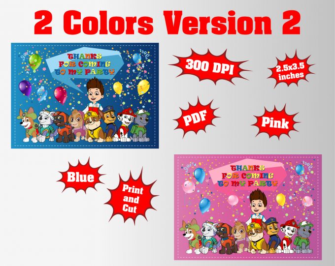 Paw Patrol Thank You Tag png clipart, birthday party decoration