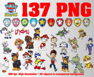 Paw Patrol png clipart, birthday party decoration