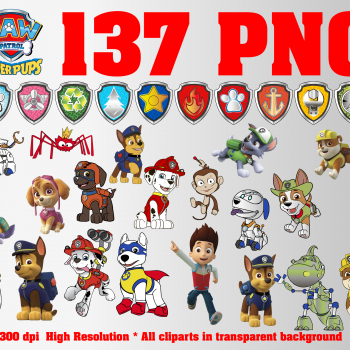 Paw Patrol png clipart, birthday party decoration
