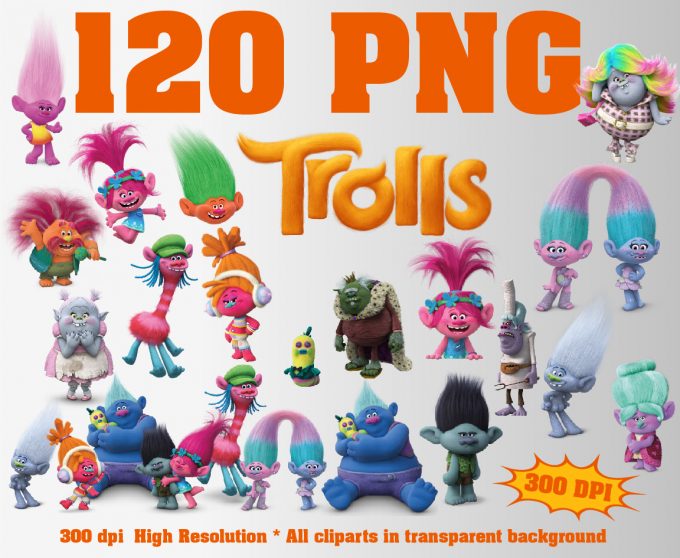 Trolls png clipart, birthday party decoration