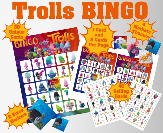 Trolls Bingo png clipart, birthday party decoration