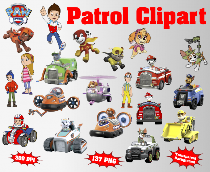 Paw Patrol png clipart, birthday party decoration