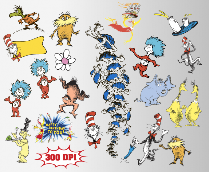 Dr. Seuss png clipart, birthday party decoration