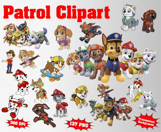 Paw Patrol png clipart, birthday party decoration