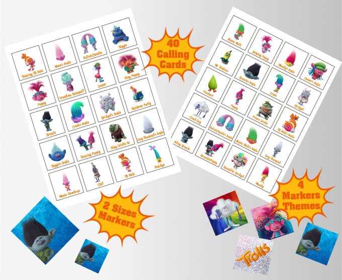Trolls Bingo png clipart, birthday party decoration