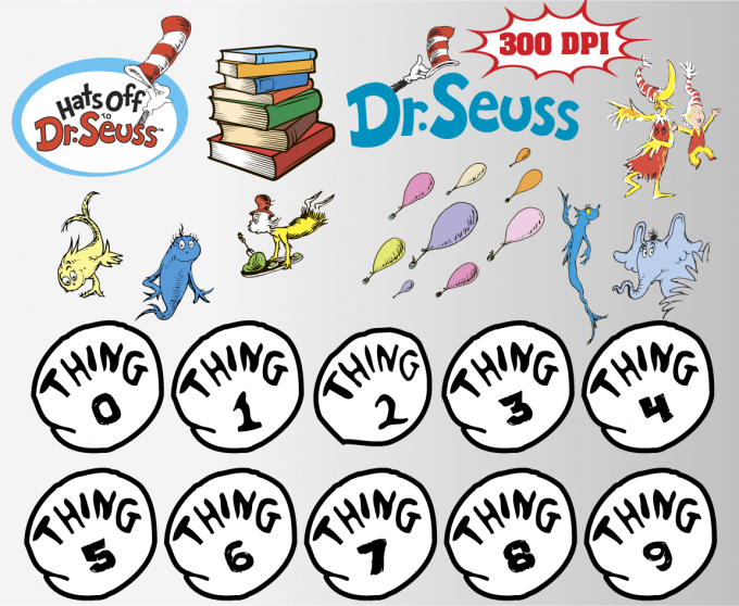 Dr. Seuss png clipart, birthday party decoration