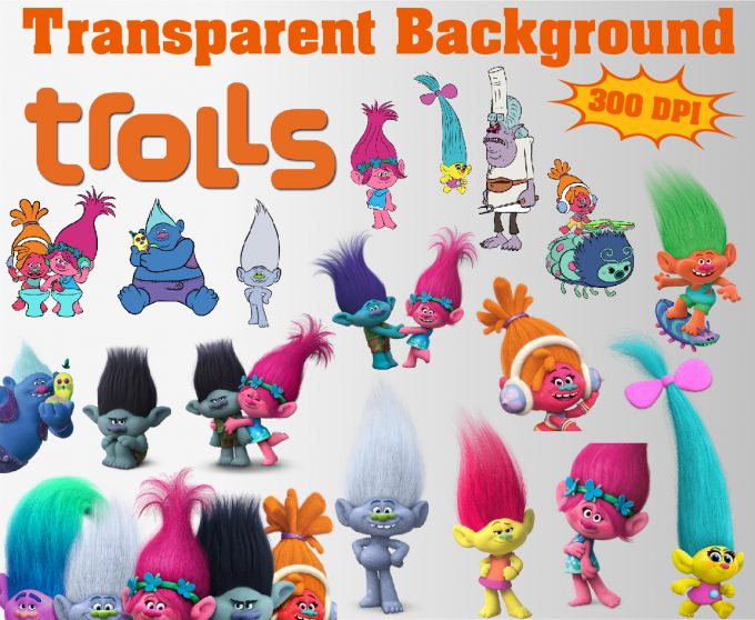 Trolls png clipart, birthday party decoration