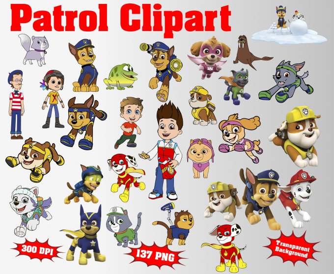 Paw Patrol png clipart, birthday party decoration