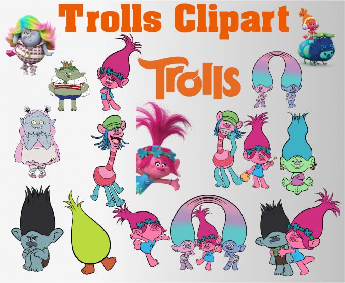 Trolls png clipart, birthday party decoration
