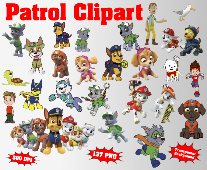 Paw Patrol png clipart, birthday party decoration