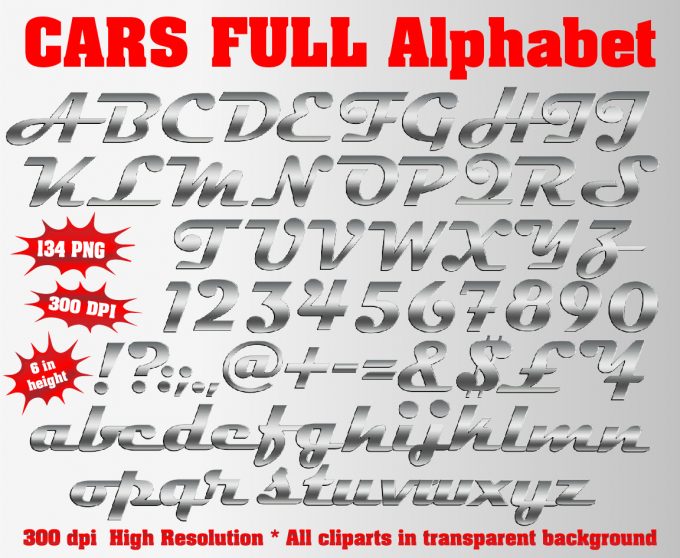 Cars png Alphabet, Numbers and Symbols
