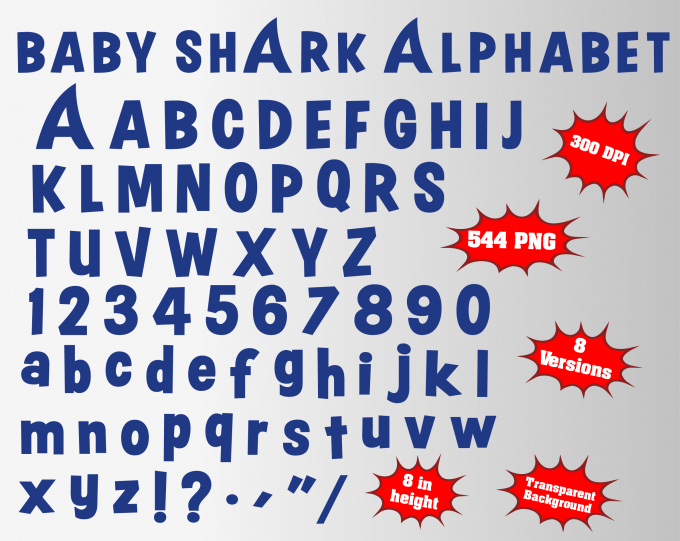 Baby shark alphabet font