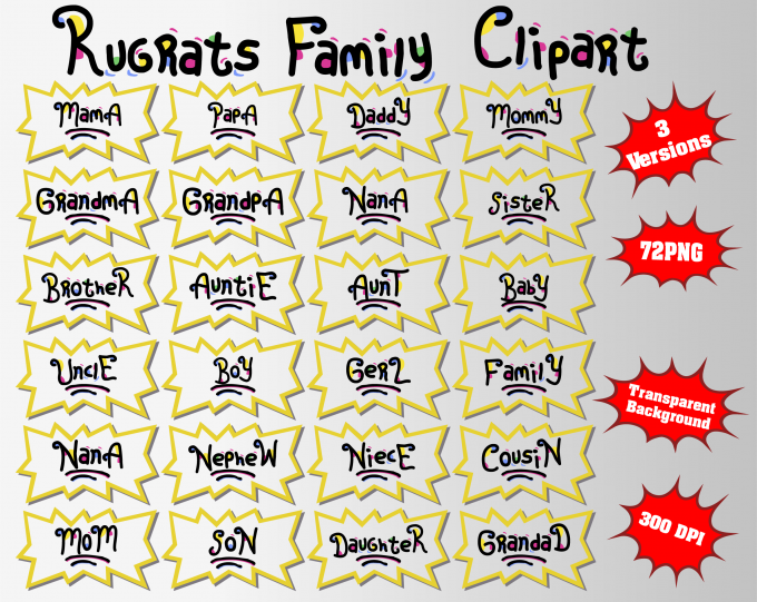 Rugrats family png clipart, birthday party decoration