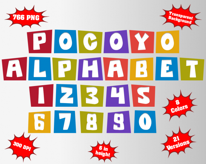 Pocoyo png Alphabet, Numbers and Symbols