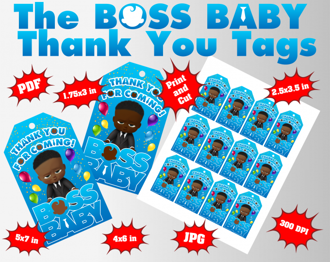 African Boss Baby Thank You Tags png clipart, birthday party decoration