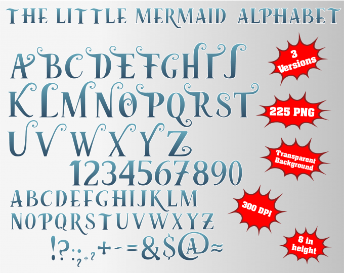 The Little Mermaid png Alphabet, Numbers and Symbols