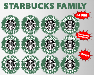 Starbucks family png clipart, birthday party decoration