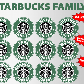 Starbucks family png clipart, birthday party decoration