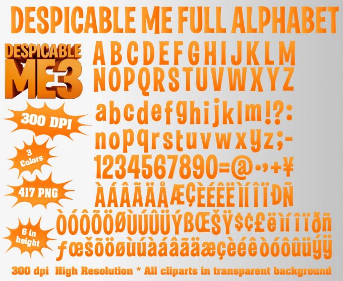 Despicable Me png Alphabet, Numbers and Symbols