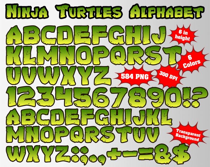 Ninja Turtles png Alphabet, Numbers and Symbols