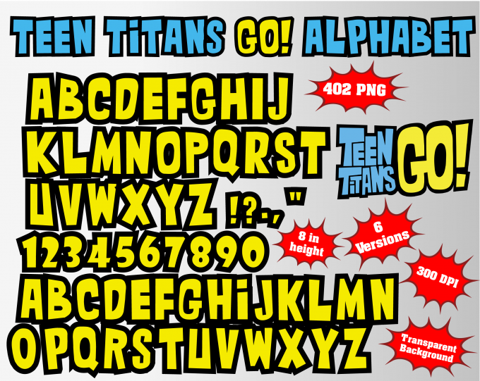 teen titans go! png Alphabet, Numbers and Symbols