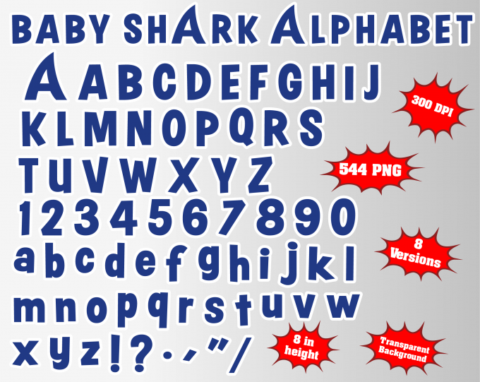 Baby shark alphabet font