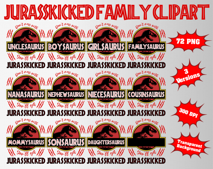 Jurasskicked Family png clipart, birthday party decoration
