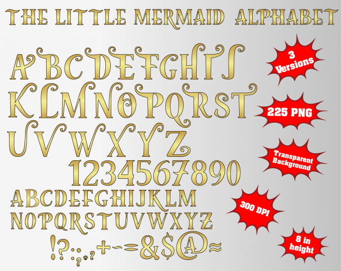 The Little Mermaid png Alphabet, Numbers and Symbols