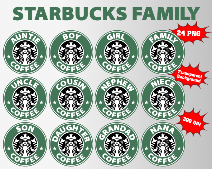 Starbucks family png clipart, birthday party decoration