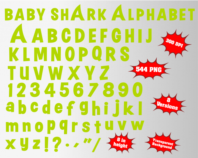 Baby shark alphabet font