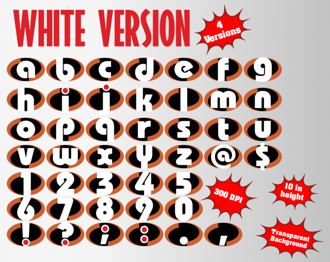 The Incredibles png Alphabet, Numbers and Symbols