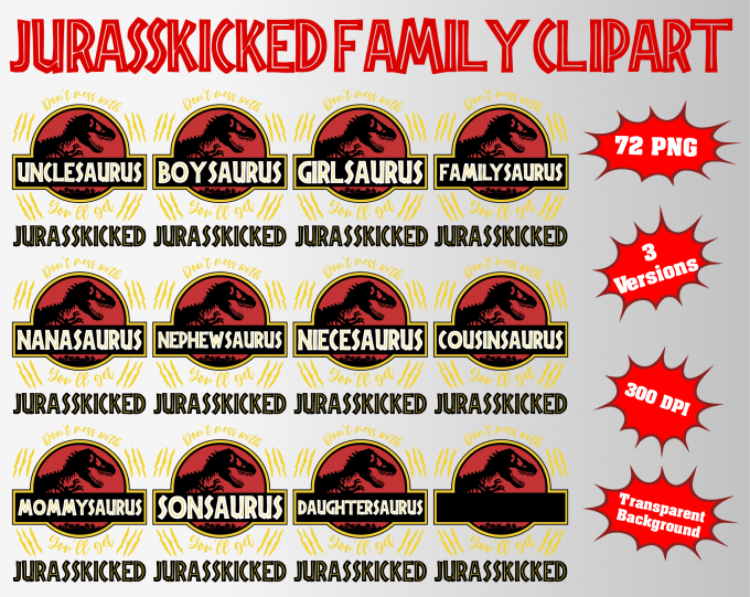 Jurasskicked Family png clipart, birthday party decoration