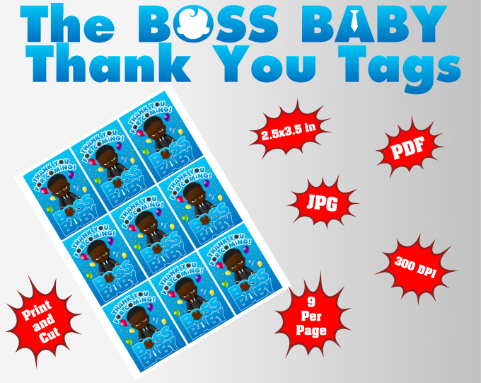 African Boss Baby Thank You Tags png clipart, birthday party decoration