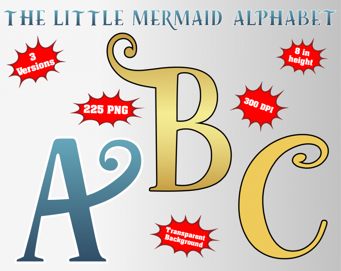 The Little Mermaid png Alphabet, Numbers and Symbols