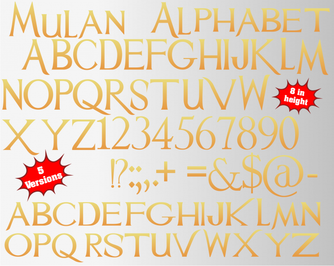 Mulan png Alphabet, Numbers and Symbols