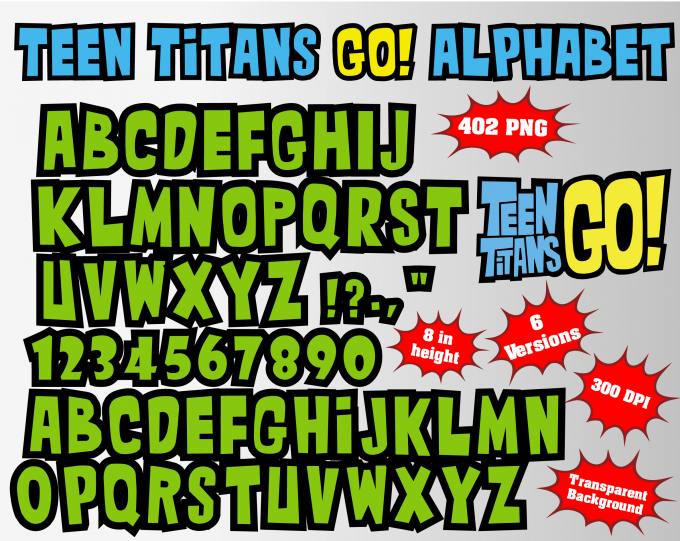 teen titans go! png Alphabet, Numbers and Symbols