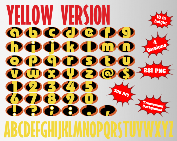 The Incredibles png Alphabet, Numbers and Symbols