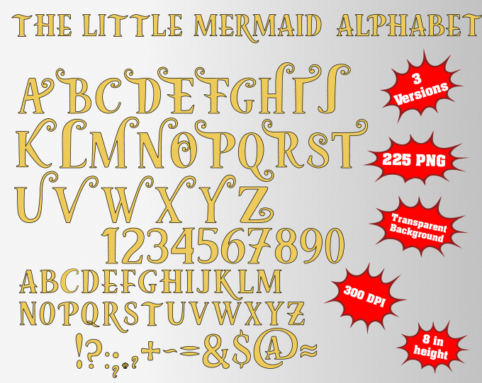 The Little Mermaid png Alphabet, Numbers and Symbols