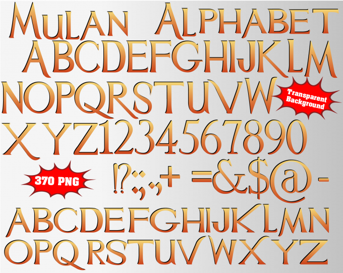 Mulan png Alphabet, Numbers and Symbols