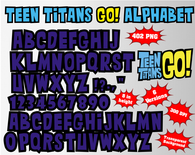 teen titans go! png Alphabet, Numbers and Symbols