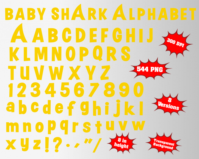 Baby shark alphabet font