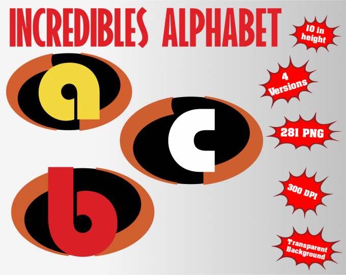 The Incredibles png Alphabet, Numbers and Symbols
