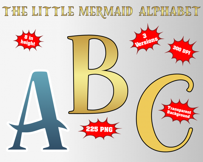The Little Mermaid png Alphabet, Numbers and Symbols