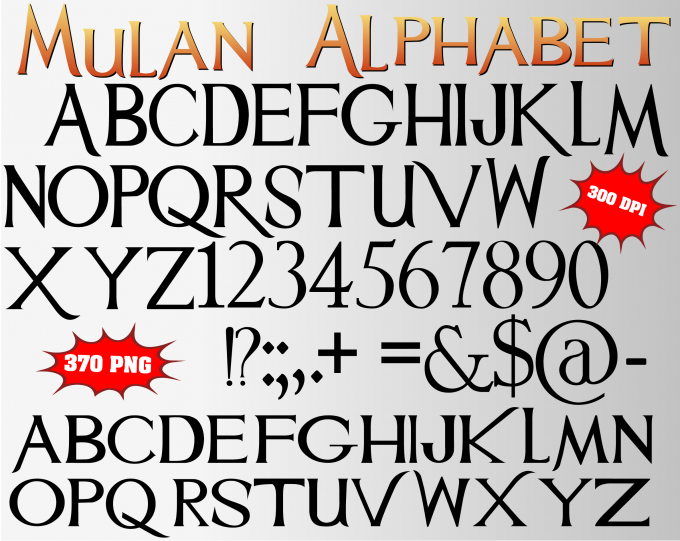 Mulan png Alphabet, Numbers and Symbols