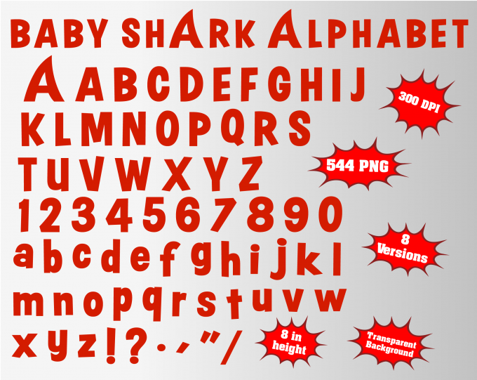 Baby shark alphabet font