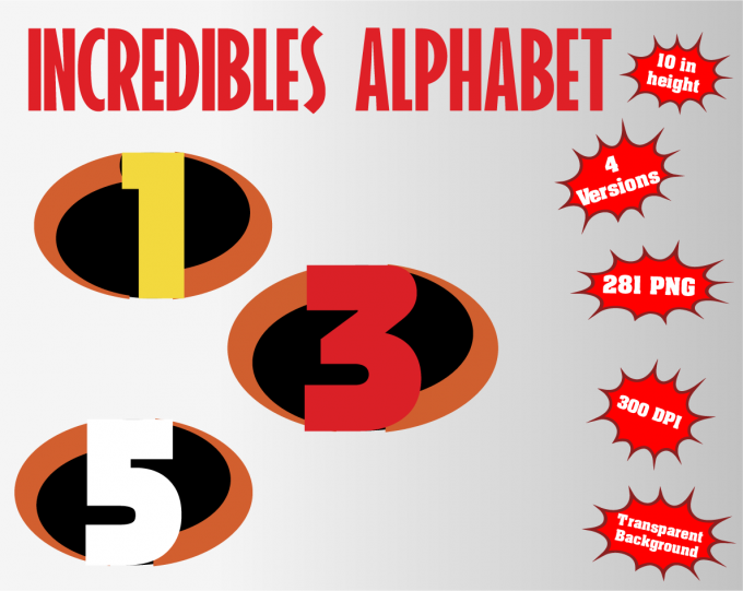The Incredibles png Alphabet, Numbers and Symbols