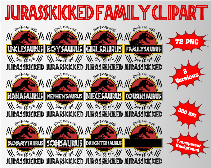 Jurasskicked Family png clipart, birthday party decoration