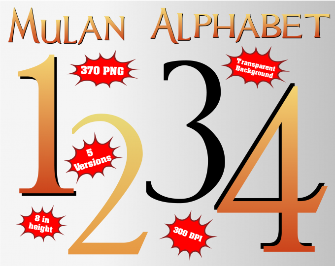 Mulan png Alphabet, Numbers and Symbols